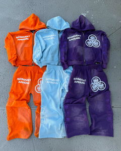 Sudadera con capucha y borde de dobladillo crudo con estampado de algodón personalizado, pantalón con estampado de farol para hombre, chándal apilado acampanado, conjuntos de Jogger de dos piezas para hombre - Product Image 6