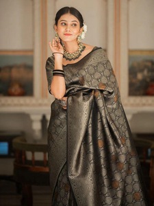 Nuevo y Exclusivo Sari de Georgette con Bordado Jacquard de Seda Zari de Vesta Exports, para Invierno, Estilo Indio-Pakistaní, Sin Arrugas, Elegante - Product Image 6