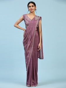 Nuevo Sari de diseñador 2023 para mujer, nueva colección, blusa Sari de satén con broche de flores y bordado, proveedor mundial - Product Image 3