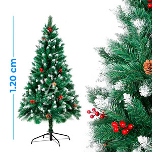 Sapin de Noël artificiel de haute qualité avec effet neige, cônes de pin, baies rouges, décoration festive pour la maison avec support métallique - Product Image 4