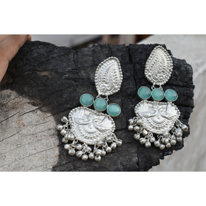 Aretes de Aro Grandes con Piedras, Diseño Tradicional, Hechos a Mano, con Aspecto de Plata, para Niñas y Mujeres - Product Image 5