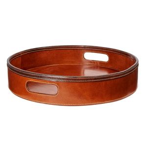 Plateau de service en cuir de qualité supérieure le plus vendu de forme ronde avec poignées intégrées Accessoires de cuisine pour la maison et l'hôtel - Product Image 6