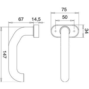 มือจับก้านโยกสี่เหลี่ยมแบบโค้ง 9 มม. ทำจากเหล็กกล้าไร้สนิมทนไฟ รุ่น 1800/2133 สำหรับตู้เก็บของ รุ่น EDI - Product Image 3