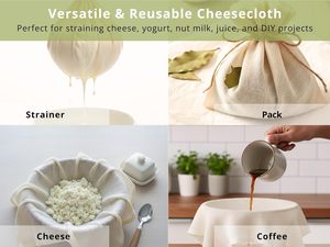 ถุงผ้ามัสลินธรรมชาติไม่ฟอกขาวแบบมีเชือกสำหรับใส่เครื่องเทศ ทำอาหาร ซุป ชา สมุนไพร น้ำซุปกระดูก และกรองเครื่องดื่มเย็น (12x14) - Product Image 3