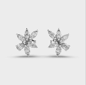Boucles d'oreilles clous fleur en diamant de laboratoire taille marquise et poire en argent sterling 925 massif certifié IGI – Cadeau idéal pour anniversaire et soirée - Product Image 1