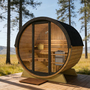 ห้องซาวน่ากลางแจ้งแบบถังไม้ซีดาร์แดง ซาวน่าอบไอน้ำแบบดั้งเดิมสำหรับ 2-4 คน - Product Image 2