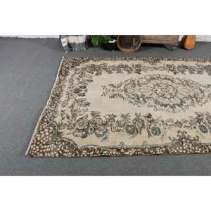 Classic Beige Brown 5.7 X 9.1ft Vintage Turkish <b>Rug</b> Faux <b>Rabbit</b> <b>Fur</b> Latex Backing Patchwork Hallway Rectangle Sideboard <b>Rugs</b> - Product Image 3