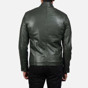 Chaqueta de motorista para hombre, piel de oveja auténtica, cremallera de anilina verde icónica - Product Image 3