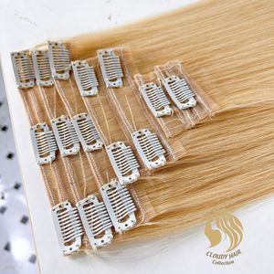 Wholesale Price Top Grade Super Double Drawn 613 Blonde Straight Seamless Clip Ins Hair Extensions Raw Cuticle Aligned Human Hai - Product Image 2