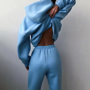 Survêtements de sport décontractés à manches longues avec logo personnalisé jogging de gymnastique Slim Fit uni Survêtements deux pièces pour femmes - Product Image 6