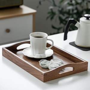 Plateau de service rectangulaire en bois de qualité supérieure, décoratif et simple, avec poignées, couleur bois brun, pour hôtels, restaurants, utilisation de service. - Product Image 5