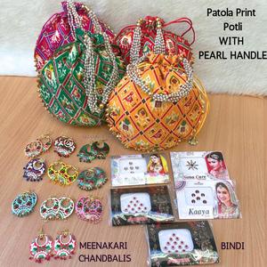 Novedad 2024, Bolsas de Papel Potli Tradicionales de Buena Calidad con Meenakari Chand Balis y Bindi para Regalos - Product Image 2