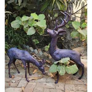 Escultura de Reno de bronce de tamaño real, conjunto de 2 proveedores de gestión de eventos, decoración navideña de vacaciones, figurita de ciervo antigua, decoración - Product Image 2