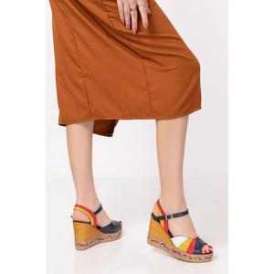 Sandali con zeppa in maglia di paglia da donna in vera pelle gumushoe