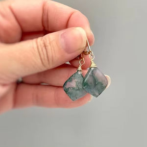 925แฮนด์เมดสำหรับผู้หญิงเงินสเตอร์ลิง14K ต่างหูแบบห้อยทองดีไซน์หยดน้ำตาขนาดใหญ่อัญมณีมอสอาเกตสำหรับของขวัญแต่งงาน - Product Image 1