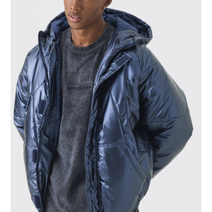 Custom Men's Winter Eco-Friendly Breathable <b>Thick</b> Sherpa <b>Fleece</b> Zip-Up Puffer <b>Jacket</b> with Pockets-OEM Manufacturer - Product Image 1