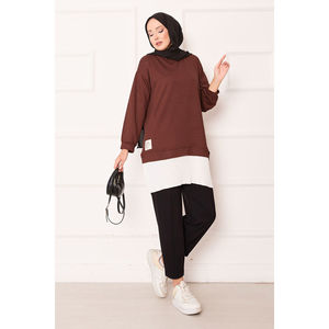 Túnica Holgada de Algodón Tejido con Estampado Floral y Dobladillo Plisado para Mujer, Talla XL, Ideal para la Oficina en Otoño - Product Image 4