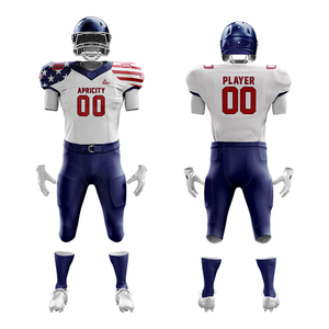 Ensembles d'uniformes de football américain personnalisés en gros, manches courtes, respirants, séchage rapide, grandes tailles, 100 % polyester, pantalons renforcés pour équipe - Product Image 1