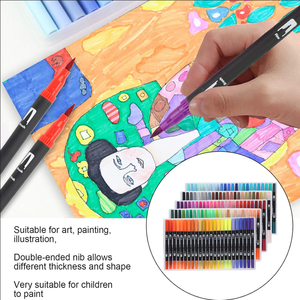 Chine <span class=keywords><strong>bon</strong></span> 120 couleurs aquarelle Double meilleur <span class=keywords><strong>feutre</strong></span> noir double pointe pinceau coloriage peinture dessin Permanent croquis marqueur stylo ensemble - Product Image 2