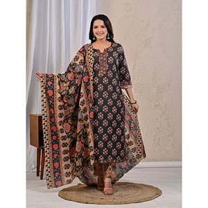 Conjunto de Salwar de Algodón Estampado Black Butta con Dupatta de Mulmul, Estilo Étnico Indio para Fiesta, Tela de Red Cosida - Product Image 4