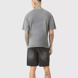 Venta al por mayor 100% algodón Hip Hop camisetas para hombres de alta calidad lavado ácido de secado rápido de gran tamaño de manga corta pesado 300 GSM en blanco - Product Image 3