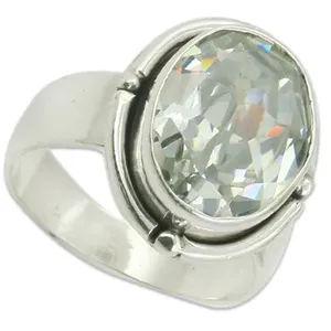 Anillo de Plata 925 con Gema Verde Religiosa Engastada en Garras para Uso Diario Clásico de Mujer - Product Image 2