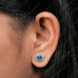 <b>Blue</b>-Colored 3.51Ct Moissanite Diamond Cluster Bezel Setting Halo <b>Stud</b> <b>Earrings</b> Silver Engagement Wedding Anniversary Party Gift - Product Image 4