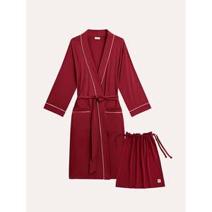 Bata de Salón para Mujer de Bambú, Suave y Transpirable, Tejida con Spandex, Estampado Personalizable, con Cordón Ajustable, para Otoño/Invierno, Bata de Noche, Bata de Spa - Product Image 5