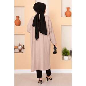 Hiyab de Lino con Broches, Tejido Beige con Patrón Regular, Corte Estándar - Product Image 2