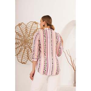 Chemise en viscose voile à rayures et motifs, taille plus, fuchsia - Product Image 5