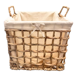 Vente en gros de panier de rangement rond en bambou et rotin rustique en jonc de mer avec poignées et doublure en coton Solution de stockage naturelle - Product Image 1