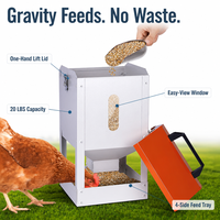 Distributeur de nourriture JH-Mech pour l'extérieur avec fenêtre de visualisation et couvercle résistant aux intempéries, 20 lb, grand distributeur automatique en métal pour poulets