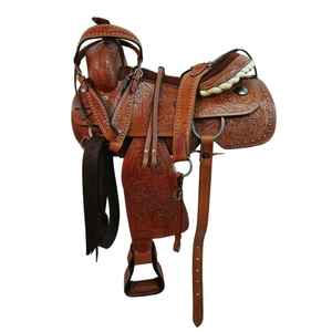Premium Western Leather Stock Saddle Set Barrel Racing Horse Tack Diseño clásico mecanizado a mano Múltiples tamaños Colores Equitación - Product Image 1