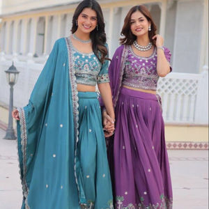 Terciopelo pesado para mujer Lehenga Choli New Mulberry Silk Cording Sequence Traje DE TRABAJO Fiestas Bodas Ocasiones especiales-Indio - Product Image 1