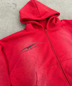 Chándal personalizado de gran tamaño para hombre 2025, conjunto de pantalones acampanados Vintage y sudadera con capucha, estampado de algodón lavado con ácido, diamantes de imitación, chándal de 2 piezas - Product Image 4