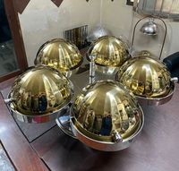 Hotel Restaurant Catering Luxus Golden Round SS201 Revolving Chafing Dish 5 in 1 rotierendes Buffet-Set mit goldenem Bezug