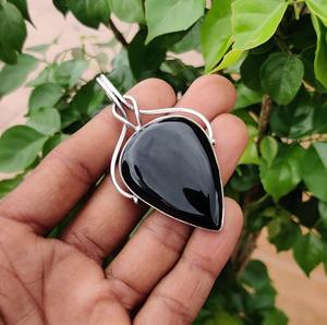 Joyería de piedras preciosas de ónix negro para mujer, colgante de estilo bohemio plateado, joyería de plata de ley 925, colgante hecho a mano de tendencia, Regalo para mamá - Product Image 2