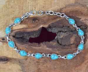 Blue Turquoise <b>Sterling</b> <b>Silver</b> <b>Bracelet</b> Pear Gemstone Adjustable <b>Bracelet</b> Handmade Jewelry - Product Image 1