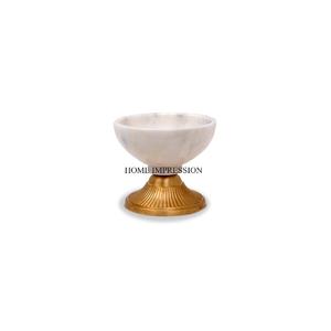 High Grade Gold Plated Metal Fancy Designer Base With Round Shape White <b>Marble</b> Made <b>Mortar</b> Herb & Spice Kitchenware Tools Supply - Product Image 1