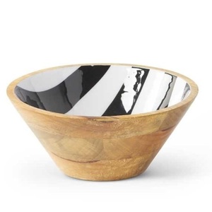 Cuenco para servir redondeado con acabado brillante impreso de esmalte de madera de alta calidad cuencos para servir de madera hechos a mano - Product Image 4