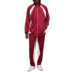 Chándal rojo liso de 2 piezas de poliéster 100%, chaqueta con cremallera Lisa personalizada, chándal con ribete lateral, chándal de panel blanco hecho en fábrica - Product Image 1