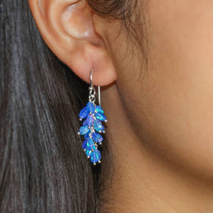 Pendientes de piedra de nacimiento de Plata de Ley 925 hechos a mano con ópalo azul Natural, racimo de cuentas, joyería de regalo para fiesta de boda para mujer - Product Image 3