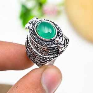 Green Onyx Pill <b>Box</b> Ring Adjustable 925 Sterling Silver Gemstone Secret <b>Box</b> Ring Unique Holiday Gifts - Product Image 3
