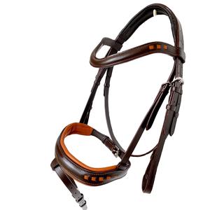 Cómoda tachuela de caballo con brida Hanoverian de cuero marrón con logotipo personalizado con coraza de costura elegante para deportes occidentales - Product Image 1