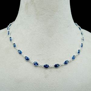 Collier ras du cou saphir bleu pierres naturelles sur argent sterling 925 colliers pendentifs de mariage et de cadeau minimalistes - Product Image 2