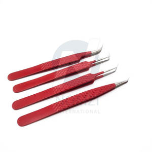 Pinzas de extensión de pestañas con agarre de diamante de acero inoxidable profesional de alta calidad Color rojo para pestañas de volumen punta puntiaguda - Product Image 4