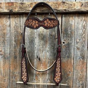 Cabecera de caballo occidental, brida de cuero de vaca hecha a mano duradera con diseño de flores, tachuela de equitación tradicional, Exportación de India - Product Image 1