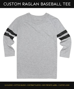 Custom Raglan <b>Baseball</b> <b>Tee</b> 3/4 Sleeve Cotton Blend Contrast Sleeve T Shirt Men Women Unisex Raglan Shirt Logo OEM - Product Image 3