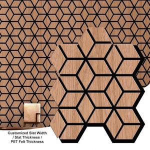 Panneaux muraux acoustiques en bois plaqué moderne écologiques autocollants 3D Hexagon Pet avec design graphique et insonorisation - Product Image 1