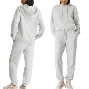 Sudadera con capucha de algodón de color sólido al por mayor con logotipo personalizado, conjunto de chándal para mujer, chándal - Product Image 6